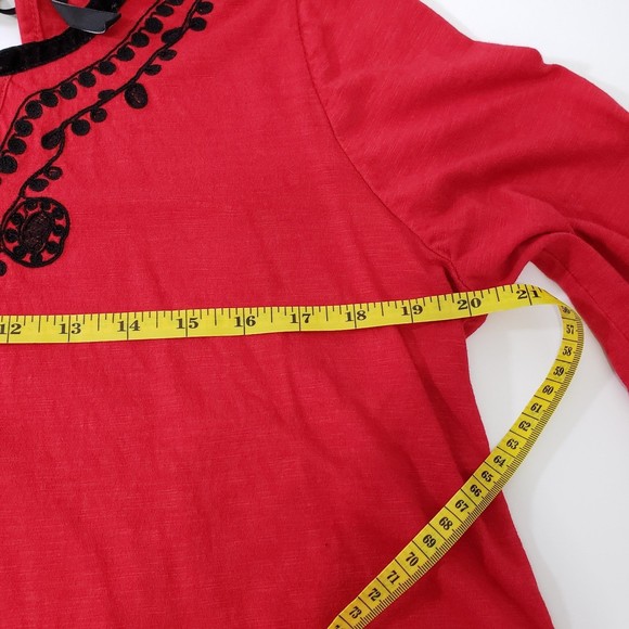 New Directions Red 3/4 Sleeve Blouse with Embroidery and Bell Sleeves, Size PL - Picture 8 of 10